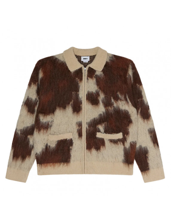 Obey Cow Pattern Zip Sweater
